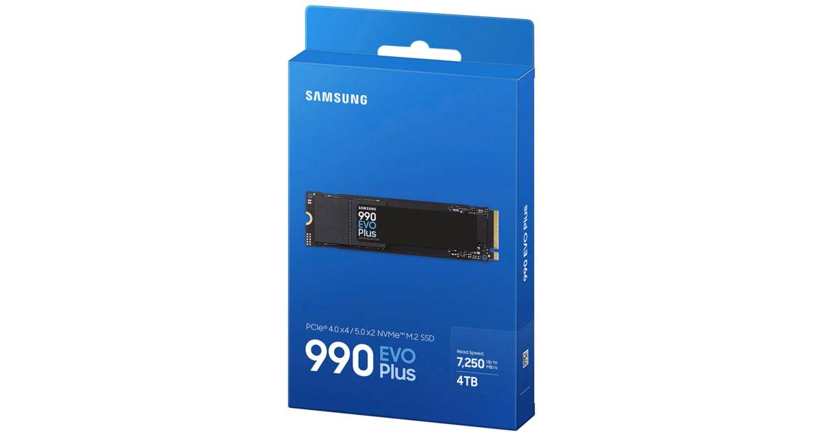 Samsung 990 EVO PLUS 4TB PCIe 4.0 NVMe M.2 SSD w/ Samsung V-NAND TLC Memory -Sequential Read/Write Up (7250/6300 MB/s)