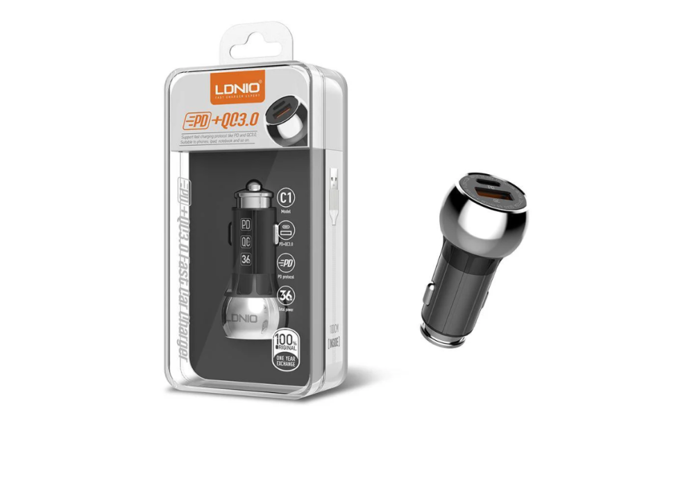 LDNIO Car Charger C1 PD Protocol + QC3.0 Type-C Qualcomm 3.0 with Fast Charging & Cable USB to Type-C