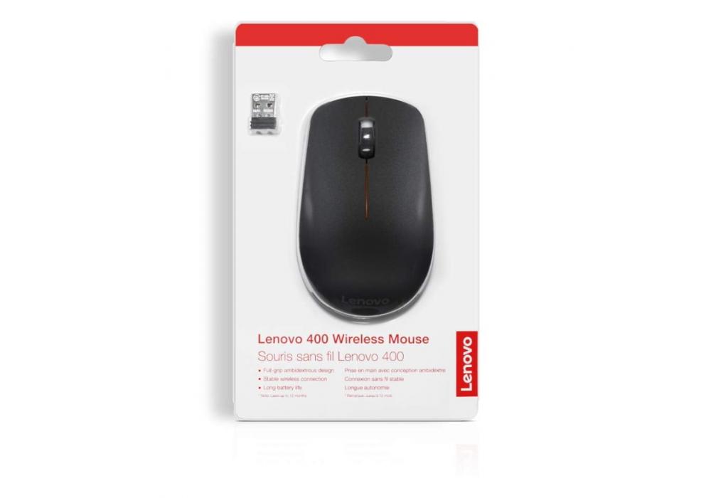Lenovo 400 Wireless Mouse 1200DPI Optical Sensor, 2.4GHz Wireless Nano Range Up to 10m USB 3-Button