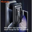 Mcdodo 10000mAh 33W Power Bank with Built in Cables Digital Display - Black - 18 Months Warranty