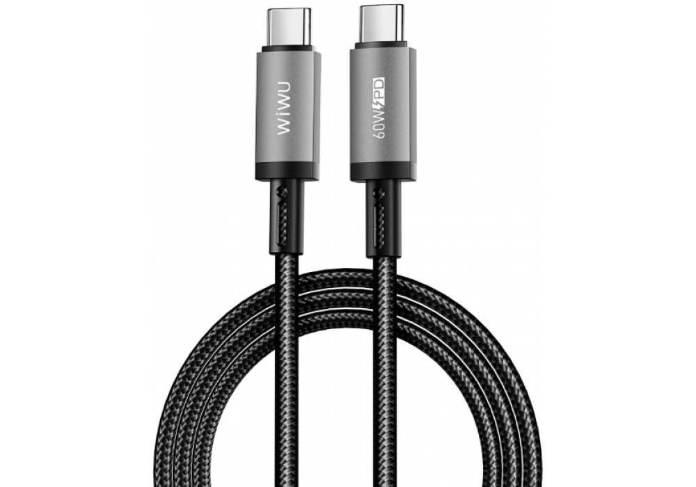 WiWU 1.2m 60W Aluminum alloy Nylon braided USB C to USB C TITAN LINK Series Fast Charging Cable - Black