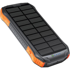 Promate Solar Power Bank, Portable 10000mAh Battery Charger with IP65 Water Resistant, 10W Qi Charger, 20W USB-C Power Delivery, QC 3.0 Port, 5V/2A USB Port and 300lm LED Light - Black