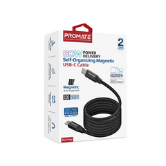 Promate Springy USB-C to USB-C Premium Magnetic Self-Organizing Cable with 60W PD