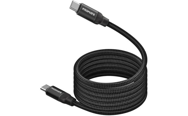 Promate And 120cm with 60w black USB magnetic braided USB cable Springy to Self Organizing