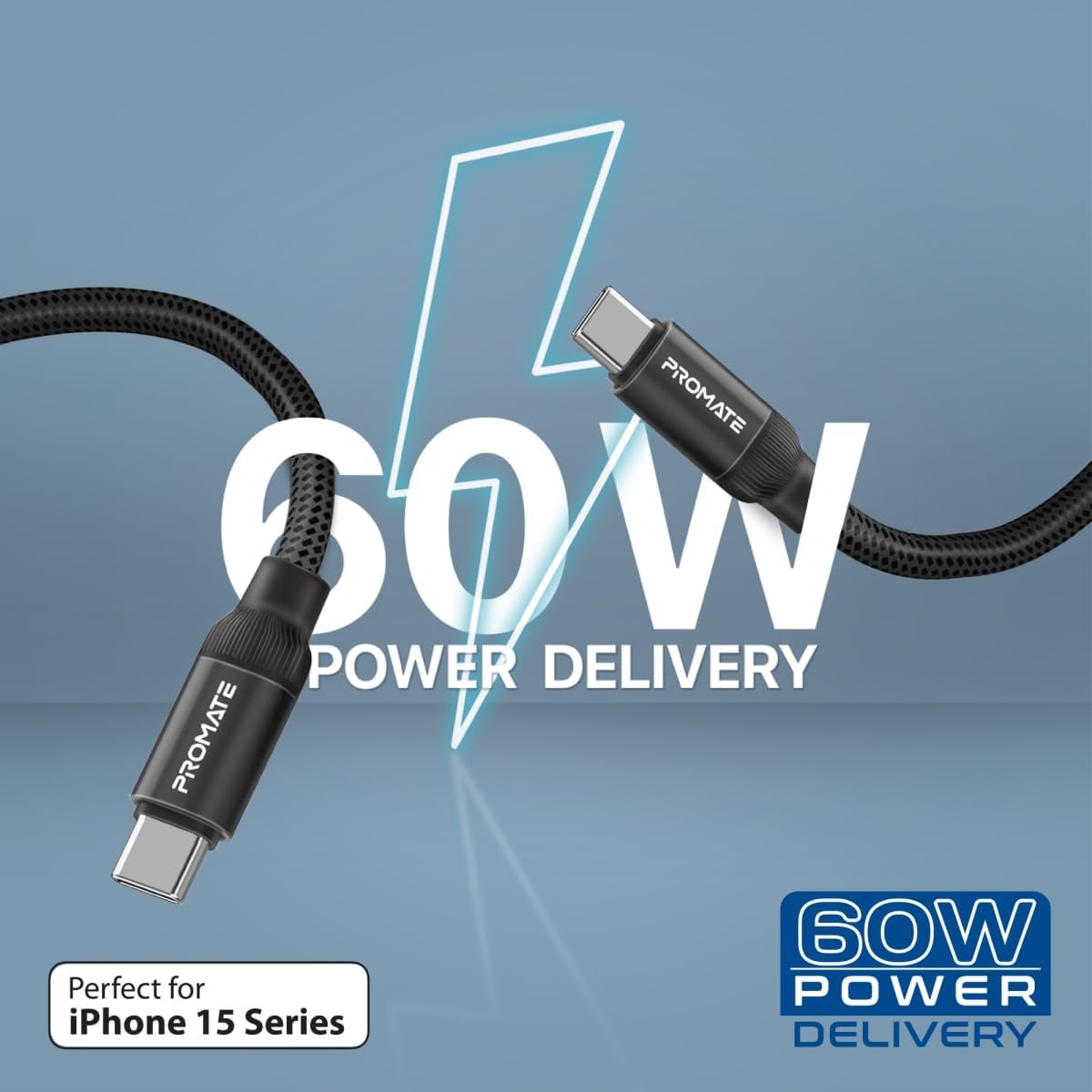 Promate And 120cm with 60w black USB magnetic braided USB cable Springy to Self Organizing