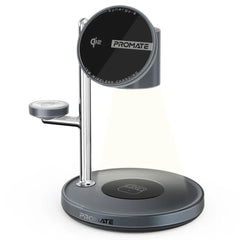 Promate Synergy 4-in-1 Qi2 Certified MagSafe Compatible Wireless Charging Station w/ Soft-Glow Night Lamp - Black