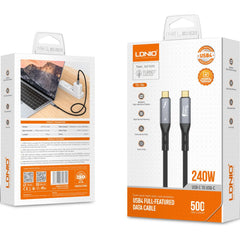 LDNIO TC11C Thunderbolt 4 Certified USB C to USB C Cable, 8K/4K Display/40Gbps / 240W Super-Fast Charger Cable 1M - Black