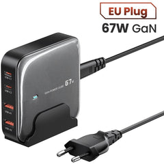 TOOCKI 67W 4-Port USB PD Charger 2USB-A+2USB-C PD QC3.0 PPS Fast Charging Desktop Charging Station EU Plug with 1.5M AC Cable for iPhone 16 16 Pro 15 14 13 Pro Max for Huawei Mate XT for Xiaomi 15 pro - Black