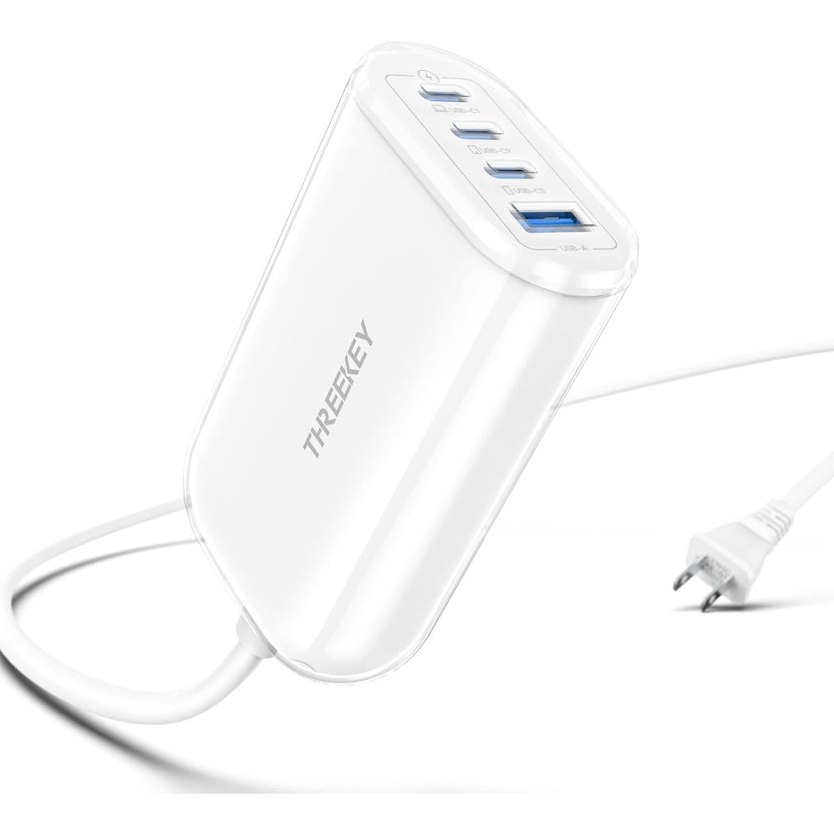 Threekey 65w Usb C Multiport Charger,4 Ports Fast Gan Charger Usb C Desktop Charging Station/hub Compatible With Iphone 14 Pro, Galaxy S22 Ultra, Ipad Pro, Macbook Pro/air, Steam Deck,laptops,tablets White - CompuMe