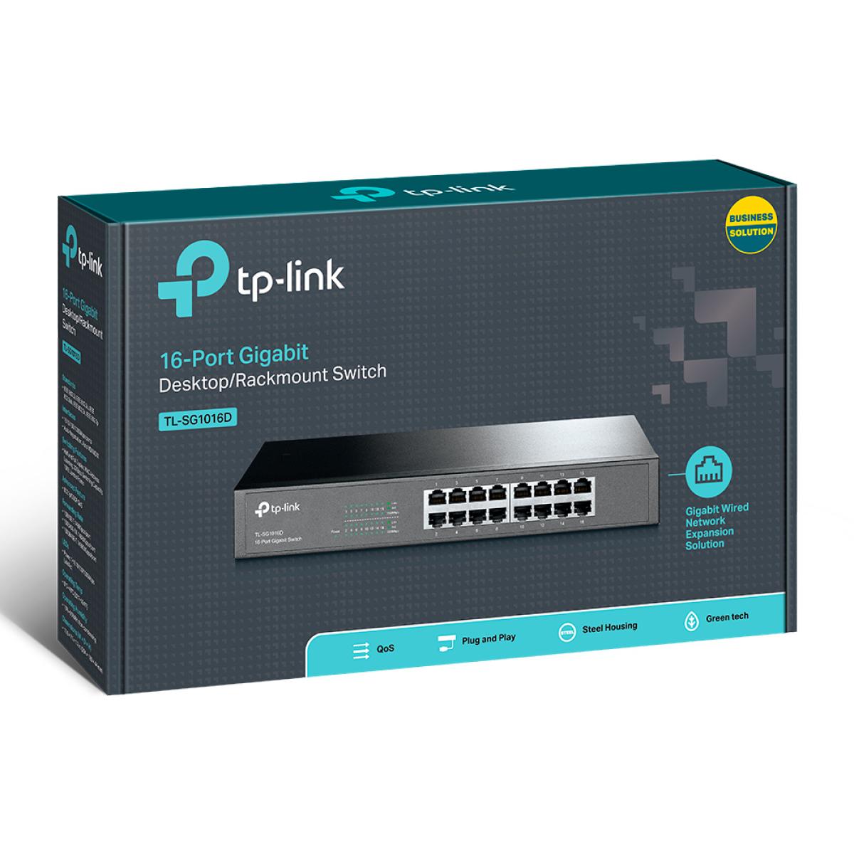 TP-Link TL-SG1016D 16-Port Gigabit 10/100/1000Mbps RJ45 Ports Plug & play design Fanless Desktop/Rackmount Switch | TL-SG1016D | - CompuMe