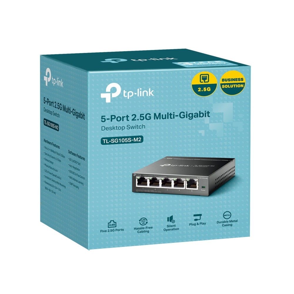 TP-Link TL-SG105S-M2 5-Port 2.5G Multi-Gigabit Desktop Switch – Fanless