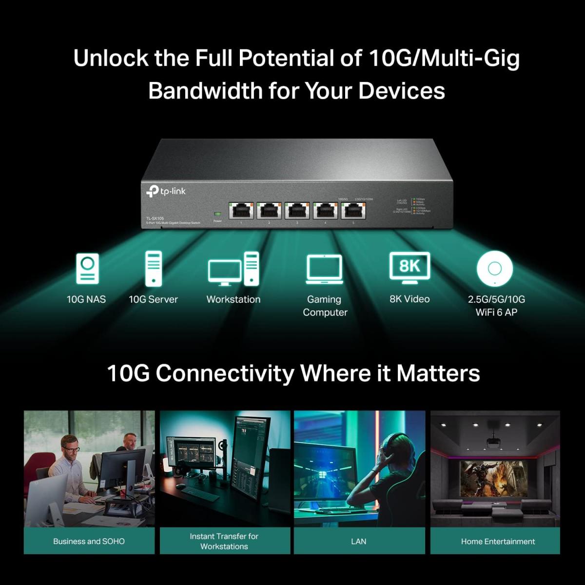 TP - Link TL-SX105 Port 10G SX105 wired network switch 10G/Multi Gig Unmanaged Ethernet