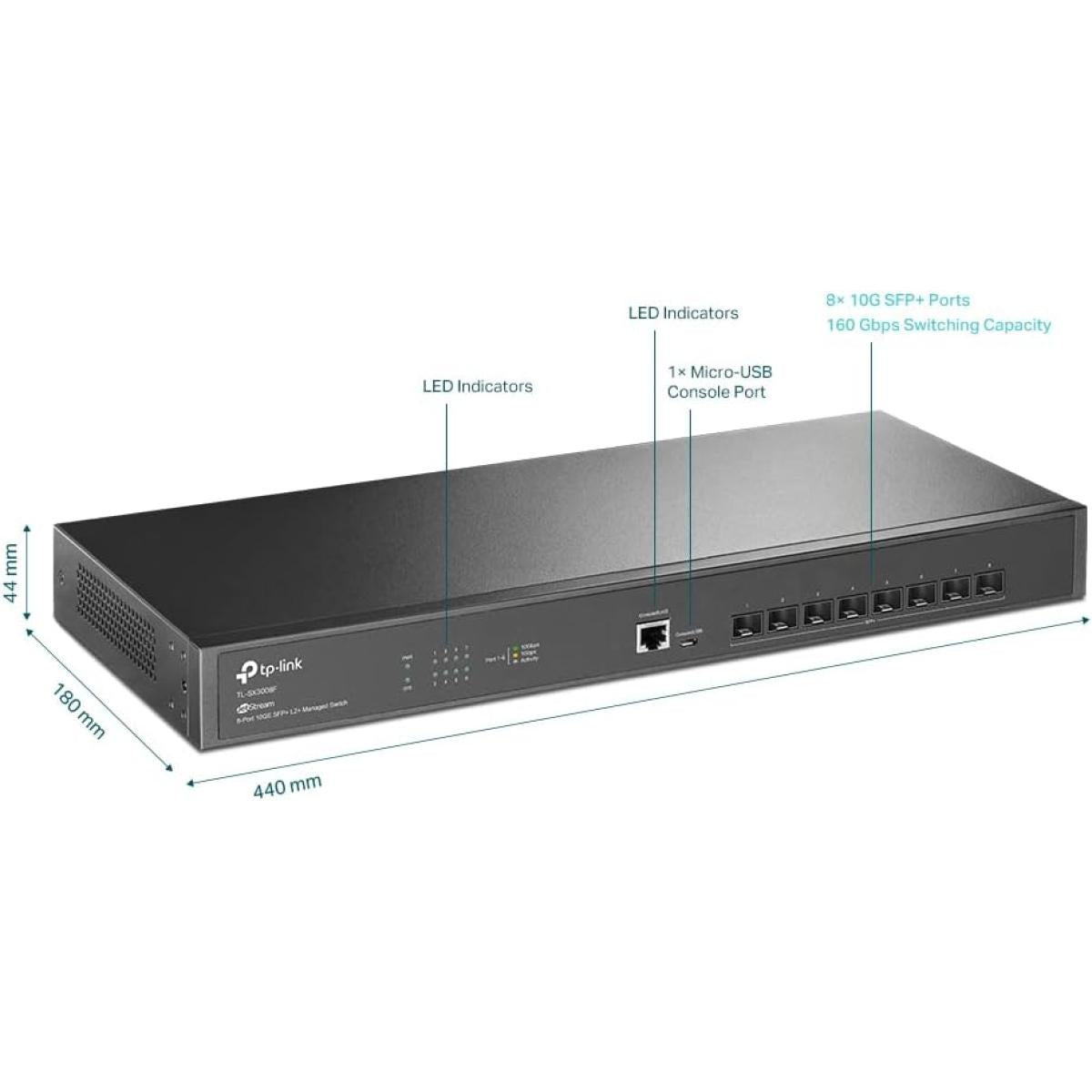 TP - Link Omada TL - SX3008F 8 Port 10G SFP+ Enterprise Level Switch L2+ Smart Managed Omada SDN Integrated IPV6 Static Routing L2/L3/L4 QoS
