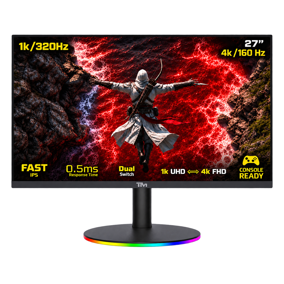Twisted Minds TMDX27B 27" Dual Switch Fast IPS Gaming Monitor – 4K 160Hz / FHD 320Hz, 0.5ms, HDMI 2.1