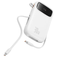 Baseus QPow 2 Digital Display Fast-Charging Power Bank with 2 Built-in Type-C Cable, White - P10055008213-00