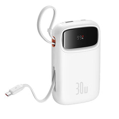 Baseus QPow 2 Digital Display Fast-Charging Power Bank with 2 Built-in Type-C Cable, White - P10055008213-00