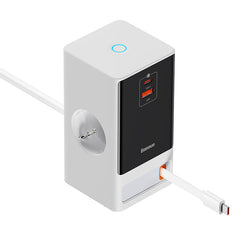 Baseus Power Combo Digital Power Strip 2AC & 1U & 1C, Retractable-C 65, Watts,1.5M, White - PSLR000602