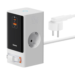 Baseus Power Combo Digital Power Strip 2AC & 1U & 1C, Retractable-C 65, Watts,1.5M, White - PSLR000602