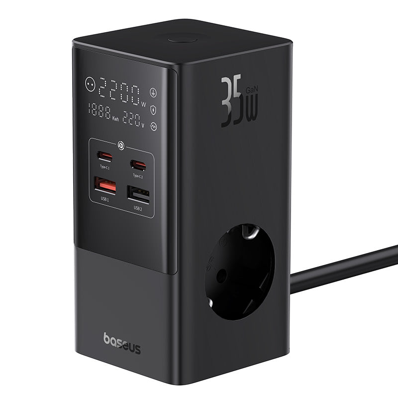 Baseus Power Combo Tower Digital Power Strip 3AC & 2U & 2C 35Watts, 1.5M, Power Cord EU - E00023606113-00