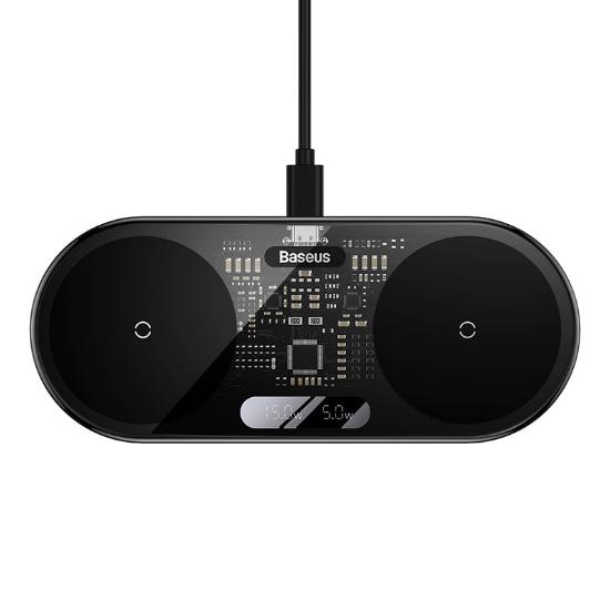 Baseus Digital LED Display 2in1 Wireless Charger, 20Watts, Black - WXSX010101