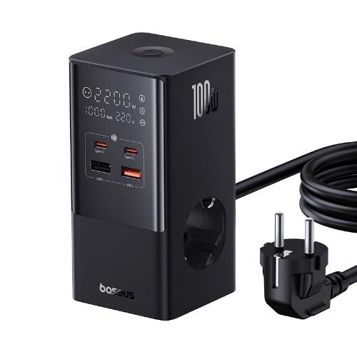 Baseus Power Combo Tower Power Strip 2C, 100Watts, 1.5M, Cluster Black - E00023609113-00