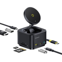 Baseus Mag Pro Series II 7-in-1 HUB Magnetic Wireless Charging, 15Watts, Cosmic Black - B00072900121-00
