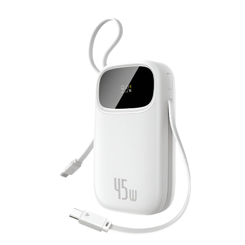 Baseus Energy Fill FC31 Digital Display Power Bank, 2Built in USB-C Cables, 10000Mah, Moon White - P10082102213-00