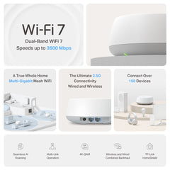Tp-Link BE5000 Whole Home Mesh Wi-Fi 7, White - Deco BE25(3-pack)