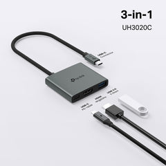 Tp-link USB Type-C 3 in 1 Hub, 5Gbps SuperSpeed Data Transfer, Grey - UH3020C