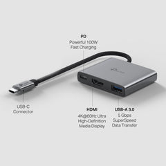 Tp-link USB Type-C 3 in 1 Hub, 5Gbps SuperSpeed Data Transfer, Grey - UH3020C
