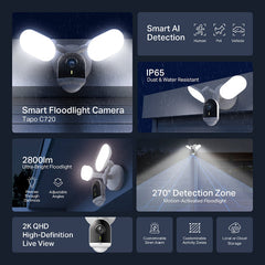 Tp-Link Tapo C720 Smart Floodlight Camera, Lumen Ultra-Bright Floodlight 2K, White
