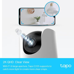TP-Link Tapo C225 2K QHD Pan/Tilt Security Camera AI Deteion Privacy Proteion Starlight Sensor 2-way Audio 4MP Night Vision Cloud&SD Card Storage Works with Alexa
