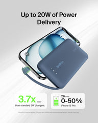 Belkin Boost Charge Power Bank 10000Mah, PD 20Watts, USB-C Integrated Cable and USB-C Port, Blue - BPB021hqBL