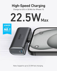Anker Nano Power Bank, 22.5Watts Built-In Usb-C Connector, Black - A1653H11