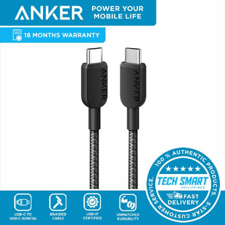 Anker Nylon Cable USB-C to USB-C, 1.2Mm, Black - A8752H11