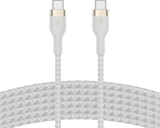 Belkin Boost Charge PRO Flex, USB-C to USB-C Braided Silicone Cable, 3Mm, White - CAB011bt3MWH