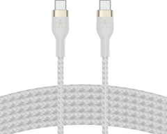 Belkin Boost Charge PRO Flex, USB-C to USB-C Braided Silicone Cable, 3Mm, White - CAB011bt3MWH