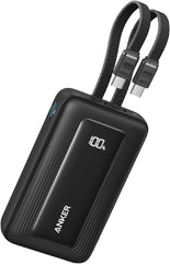 Anker Zolo Power Bank, Built-In Dual USB-C Cables, 10000Mah, 35Watts, Black - A1680H12