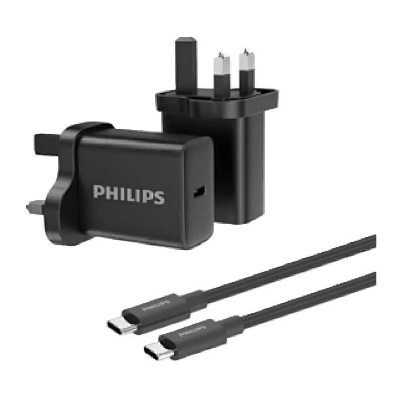 Philips GaN Wall Charger USB-C Cable, 30Watts, Black - DLP5312NB