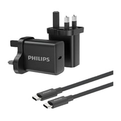 Philips GaN Wall Charger USB-C Cable, 30Watts, Black - DLP5312NB