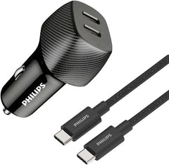 Philips 60W Dual USB-C Car Charger with USB-C Cable – Black (DLP5522CC)