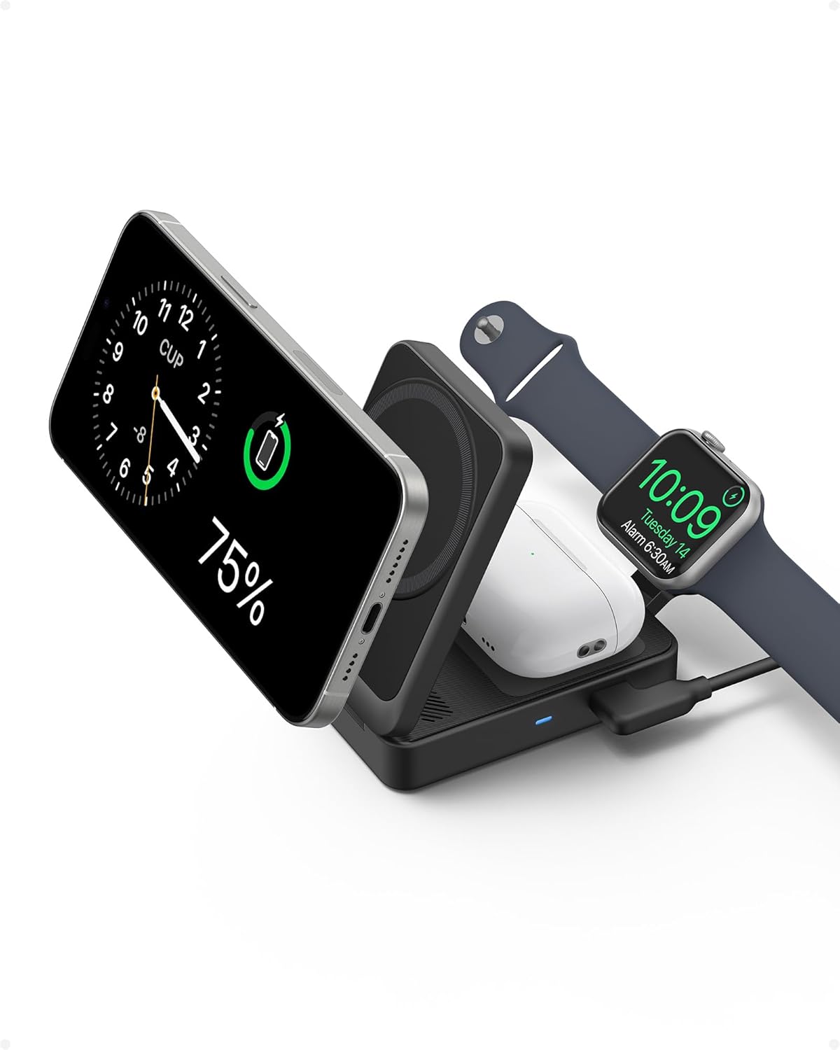 Anker MagGo Wireless Charging Station, 15Watts & Foldable 3-in-1, bundle Cable and charger, Black - B2557211