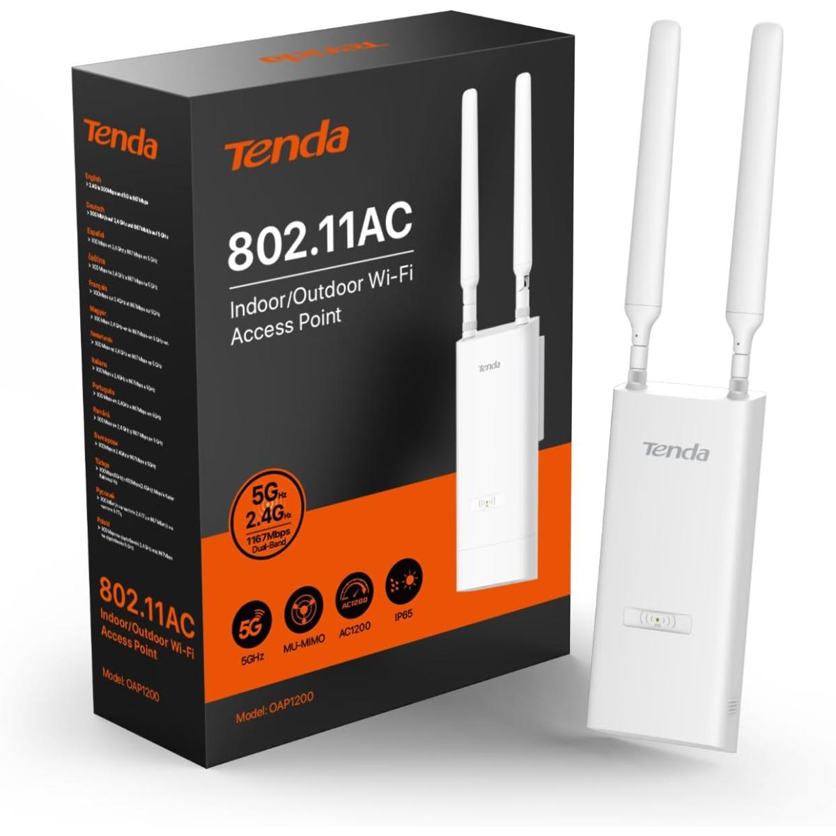 Tenda Oap1200 Outdoor Access Point, Ac1200 Dual Band Gigabit Wi Fi Access Point 24v Passive Poe, Ip65, Waterproof, 1 Gigabit Port White - CompuMe