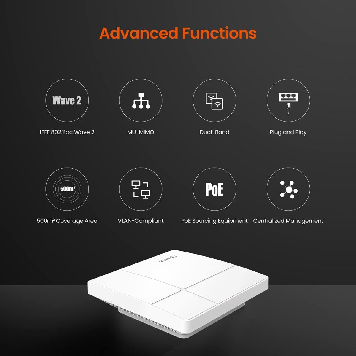 Tenda (I24) AC1200 Dual Band Gigabit Wireless Access Point PoE with 500 meter² with the tenda i24 ac1200 wave 2 is an ultra fast gigabit