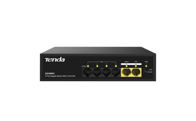 Unknown Tenda SG106PC 4 - Port Gigabit PoE Switch with 2 - Port Gigabit Uplink 802.3af Compliant 45W Built - in Power Unmanaged Metal Case