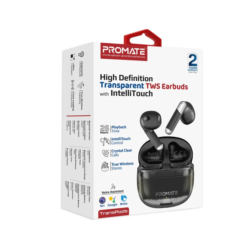 Promate TransPods True Wireless Earbuds - Black