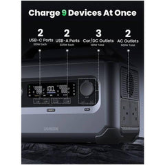 Ugreen Powerroam Gs600 680wh 600w Portable Power Station, Fast Charging Powerzip Technology, U Turbo 1500w Support, Ev Rated Lfp Batteries (3000+ Cycles), Solar/dc/ac Input, 965w Total Output