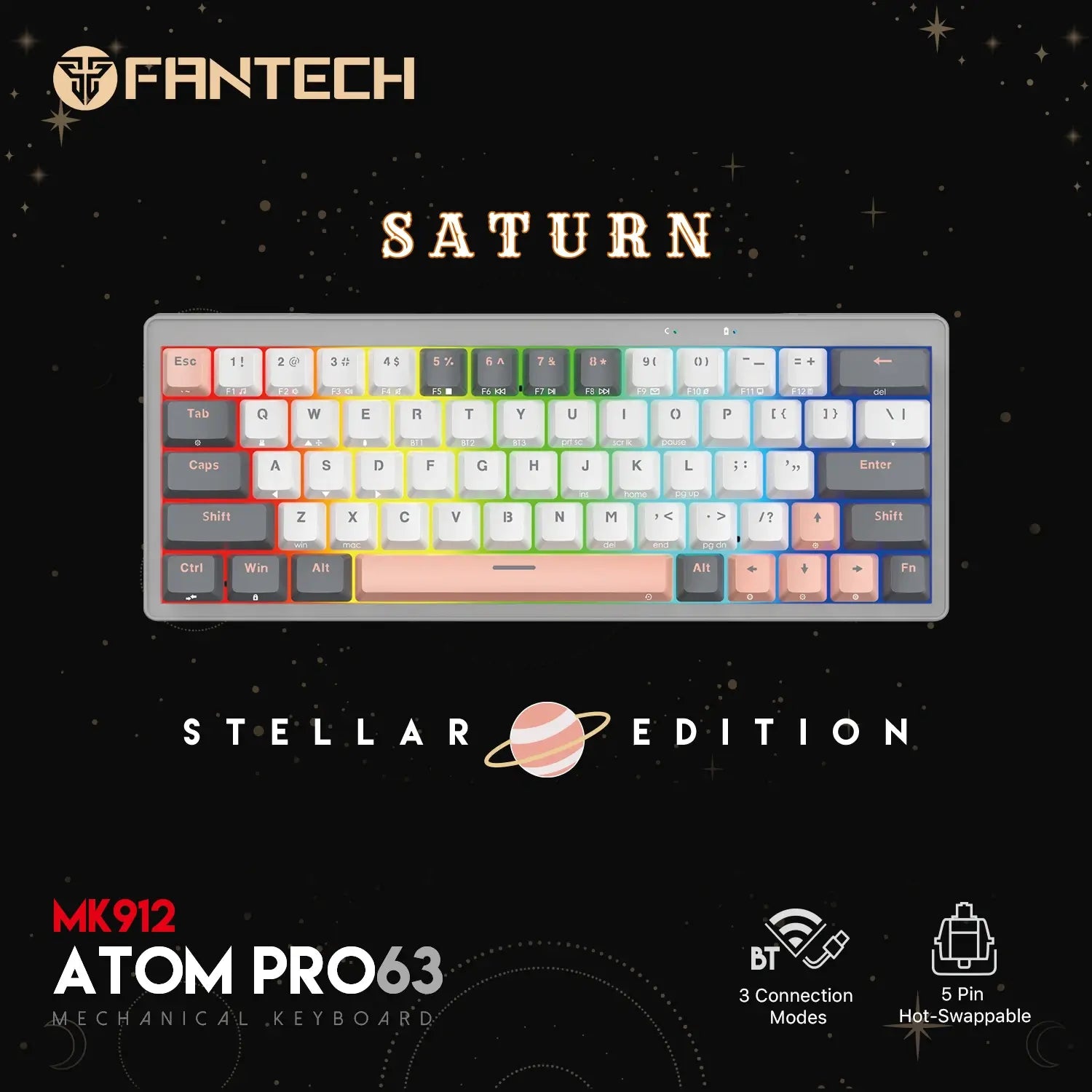 Fantech Atom Pro63 Mk912 Mechanical Gaming Keyboard Stellar Edition Saturn Fantech Atom Pro63 Mk912 Mechanical Gaming Keyboard Stellar Edition Saturn