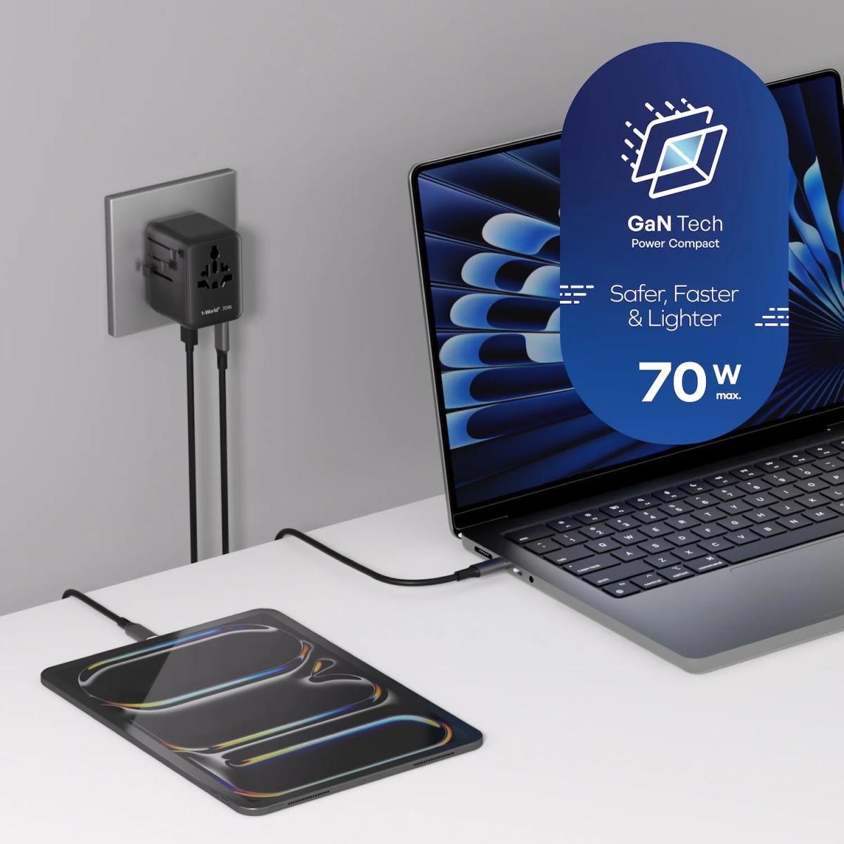 Momax 1 World² 5 Port Mini Universal Travel Gan Charger 70w With Dual Ac Desert Titanium Momax 1 World² 5 Port Mini Universal Travel Gan Charger 70w With Dual Ac Desert Titanium