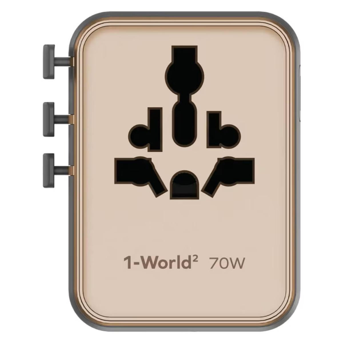 Momax 1 World² 5 Port Mini Universal Travel Gan Charger 70w With Dual Ac Desert Titanium Momax 1 World² 5 Port Mini Universal Travel Gan Charger 70w With Dual Ac Desert Titanium